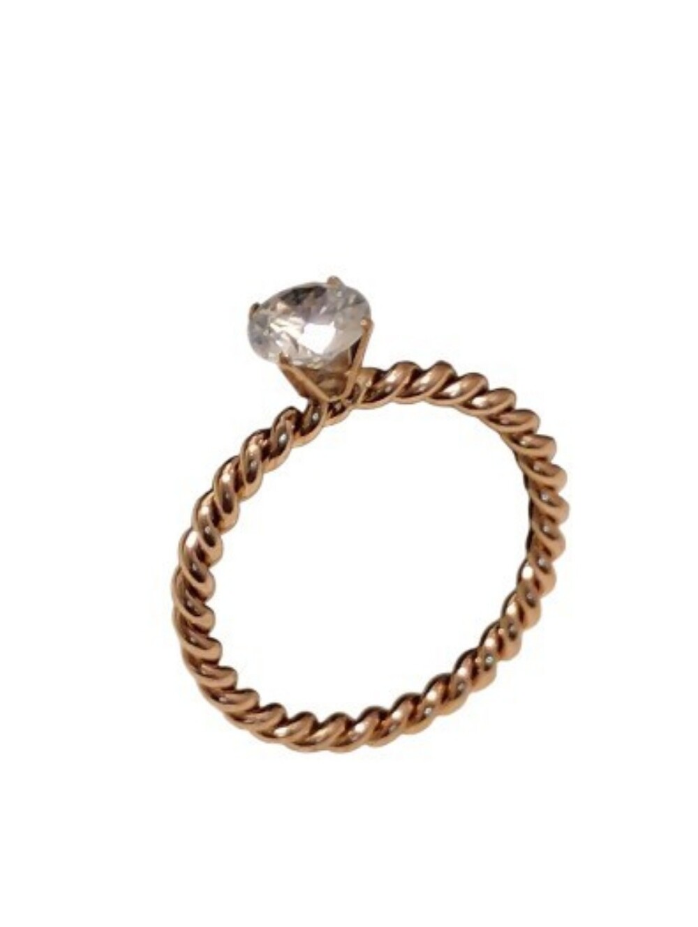 Rose Gold Twisted Rope 5mm Rd CZ Solitaire Ring Stainless Steel No Tarnish Sz 7